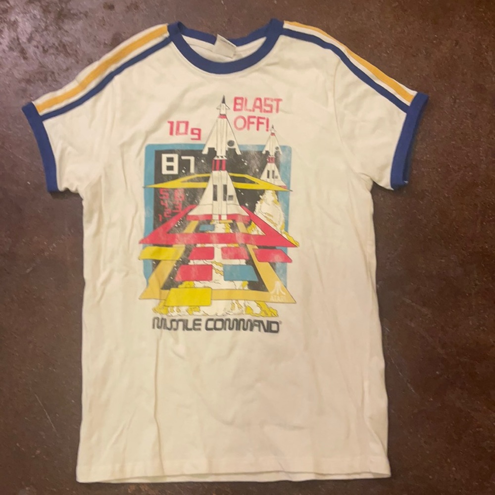 Junk Food Clothing White and Blue Graphic retro ringer tee arcade vintage
